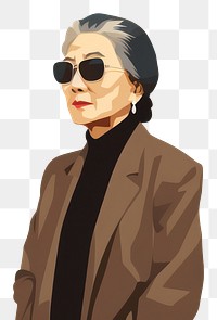 PNG Asian woman glasses cartoon face. 