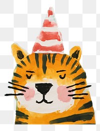 PNG Minimal simple tiger wearing party hat painting animal representation. 