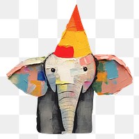 PNG Minimal simple elephant wearing party hat painting representation creativity. 