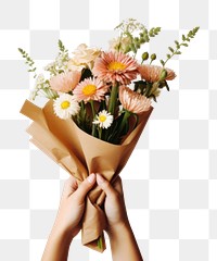 PNG Holding flower bouquet plant paper hand. 