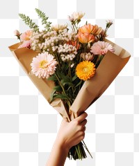 PNG Holding flower bouquet plant daisy rose. AI generated Image by rawpixel.