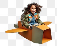 PNG Little girl flying a cardboard airplane. 