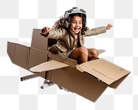 PNG Little girl flying a cardboard airplane. 