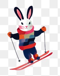 PNG Rabbit playing ski cartoon skiing sports. 