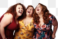 PNG Three cheerful chubby women laughing portrait adult. AI generated Image by rawpixel.
