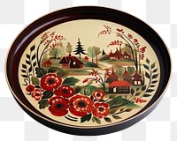 PNG Folk art porcelain plate tray. 