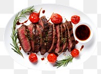 PNG Grilled Sliced Beef Steak plate beef rosemary. 