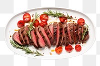 PNG Grilled Sliced Beef Steak plate beef rosemary. 