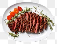 PNG Grilled Sliced Beef Steak plate beef rosemary. AI generated Image by rawpixel.