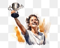 PNG Woman winning trophy watercolor portrait achievement photography. 