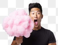 PNG Asian man eating cottoncandy happiness surprised vitality. 