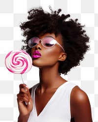 PNG Black woman eating lolipop lollipop adult food. 