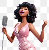 PNG Lady singer 3d cartoon realistic microphone adult doll. 