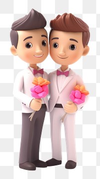 PNG Gay wedding couple figurine doll toy. 