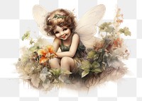 PNG A happy little fairy portrait flower angel. 