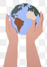 PNG Hands holding a paper earth planet globe space. 