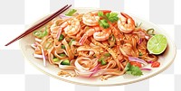 PNG Illustration Of pad thai chopsticks noodle plate. 