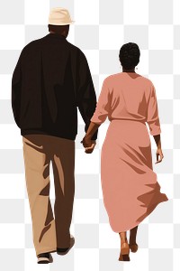 PNG Black senior couple walking together footwear adult togetherness. 