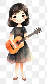 PNG Little girl singer smiling cartoon guitar. 