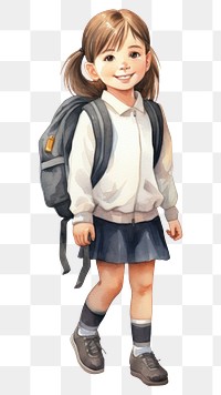 PNG Little school girl footwear backpack smiling. AI generated Image by rawpixel.