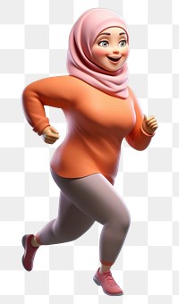 PNG Muslim woman running figurine cartoon representation. 