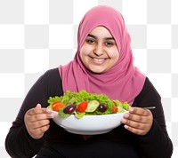 PNG Healthy eating portrait holding salad. 