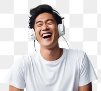 PNG Happy asian man headphones listening shouting. 