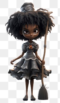 PNG Voodoo witch cartoon broom doll. 