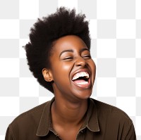 PNG African American female laughing portrait person. 