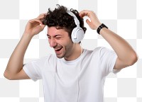 PNG Enjoying music headphones shouting person. 