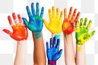 PNG Color painted diversity child hands finger white background togetherness. 