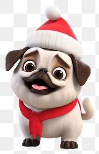 PNG Pugs wearing Santa hat figurine cartoon mammal. 