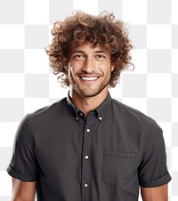 PNG Curly haired man portrait adult smile. AI generated Image by rawpixel.