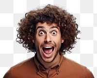 PNG Excited curly haired man portrait adult photo. 