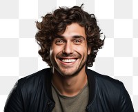 PNG Excited curly haired man portrait adult smile. 