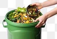 PNG Woman hand recycling container organic green. 