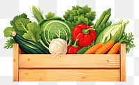 PNG Organic vegetable wooden box plant food white background. 