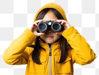 PNG Asian children girl binoculars holding photo. 