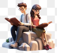 PNG  Couple teenage reading books publication cartoon adult. AI generated Image by rawpixel.