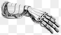 PNG Robotic hand drawing white background electronics. 