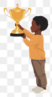 PNG Little boy raising a golden trophy achievement happiness standing. 