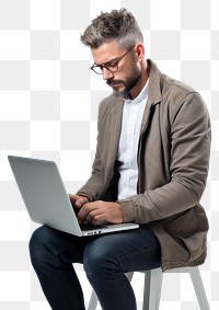 PNG  Man using laptop portrait computer sitting