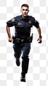 PNG  Policeman running adult white background protection. AI generated Image by rawpixel.