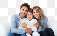 PNG Smiling woman hugging family furniture adult sofa. 