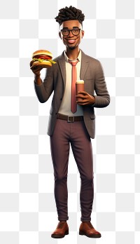 PNG Young man Business holding burger portrait cartoon adult. AI generated Image by rawpixel.