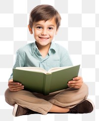 PNG Kid reading book sitting child white background