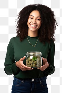 PNG Female holding marijuana jar adult white background. AI generated Image by rawpixel.
