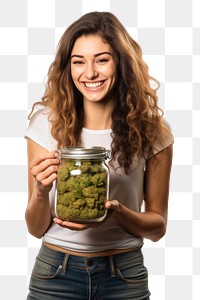 PNG Female holding marijuana jar adult tin. AI generated Image by rawpixel.