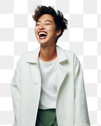 PNG Laughing looking green coat. AI generated Image by rawpixel.