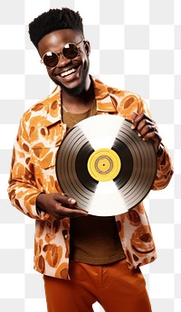 PNG African afrobeat singer holding a small record portrait adult  